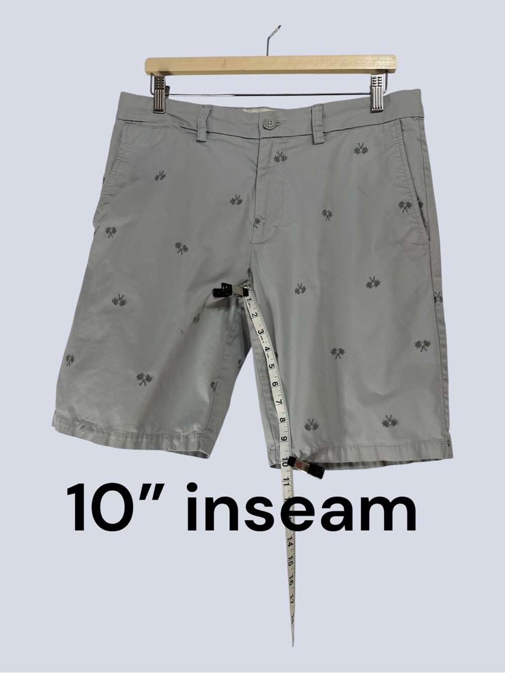 Old Navy Ultimate Slim Chino Shorts Palm Trees Gray Cotton 10” Inseam W33 - Picture 2 of 8
